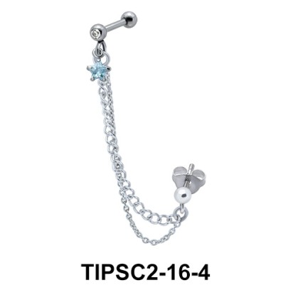 Ear Chain Piercing with Blue Star Stone TIPSC2-16-4