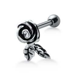 Stone Set Rose with Leaf Shaped Helix Piercing TIP-678