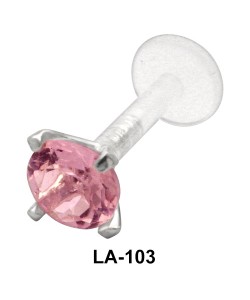 Prong Set Pink Stone Labrets Push-In LA-103