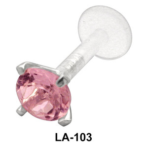 Prong Set Pink Stone Labrets Push-In LA-103