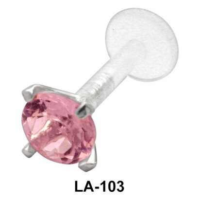 Prong Set Pink Stone Labrets Push-In LA-103