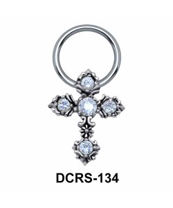 Multistone Cross Nipple Piercing Closure Ring DCRS-134