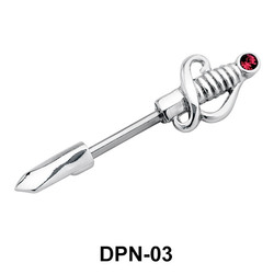Sword Double Nipple Piercing with Stone DPN-03