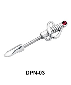 Sword Double Nipple Piercing with Stone DPN-03