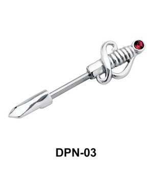 Sword Double Nipple Piercing with Stone DPN-03