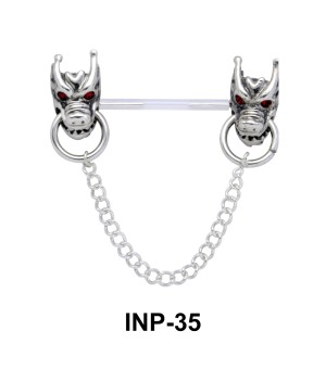 Dual Dragon Head Invisible Nipple Piercing INP-35