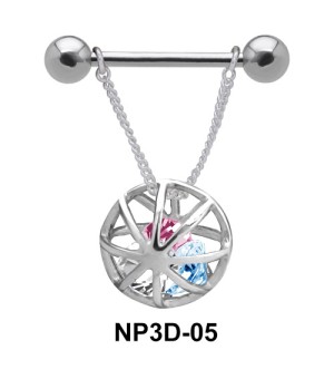 Stones in Dangling Cage Nipple Piercing NP3D-05