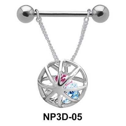 Stones in Dangling Cage Nipple Piercing NP3D-05