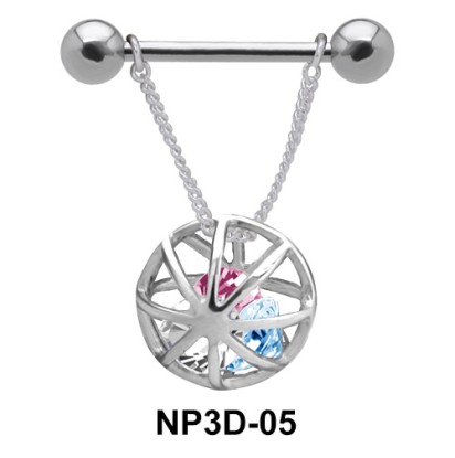 Stones in Dangling Cage Nipple Piercing NP3D-05