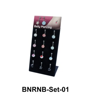 12 Rainbow Belly Piercing Set BNRNB-Set-01