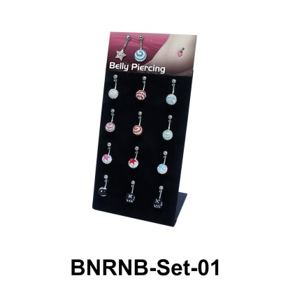 12 Rainbow Belly Piercing Set BNRNB-Set-01