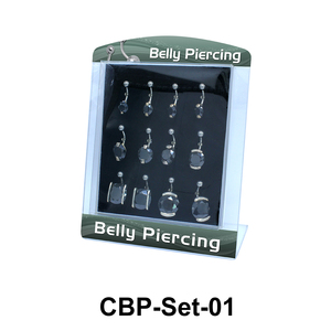 12 Black CZ Belly Piercing Set CBP-Set-01