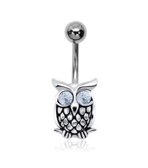 Stone Set Owl Belly Piercing BOWL-02