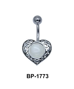 Heart Shaped with White Moonstone Belly Piercing BP-1773