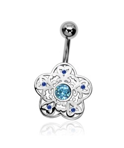 Stone Set Filigree Floral Belly Piercing FBP-04