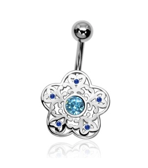 Stone Set Filigree Floral Belly Piercing FBP-04