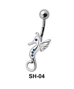 Stone Studded Seahorse Belly Piercing SH-04