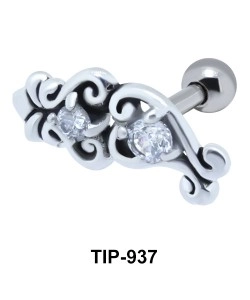 Dual Stone Studded Elaborate Design Helix Ear Piercing TIP-937