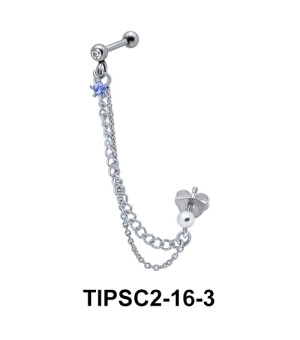 Blue Star Stone Ear Chain Piercing TIPSC2-16-3