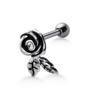 Stone Set Rose with Leaf Shaped Helix Piercing TIP-678
